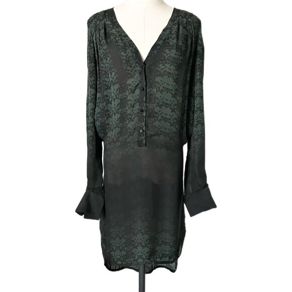 NEW A.L.C. 100% Silk Mini Dress in Green and Black Print Size Small - Picture 1 of 5